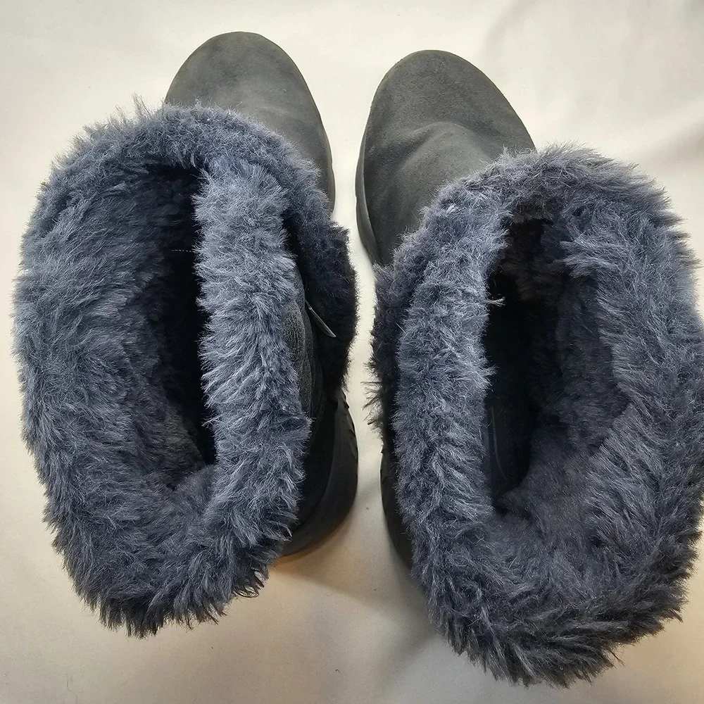 Skechers On-The-Go 400 Cozies Suede Ankle Boots Gray Women 8.5 Faux Fur Lined
